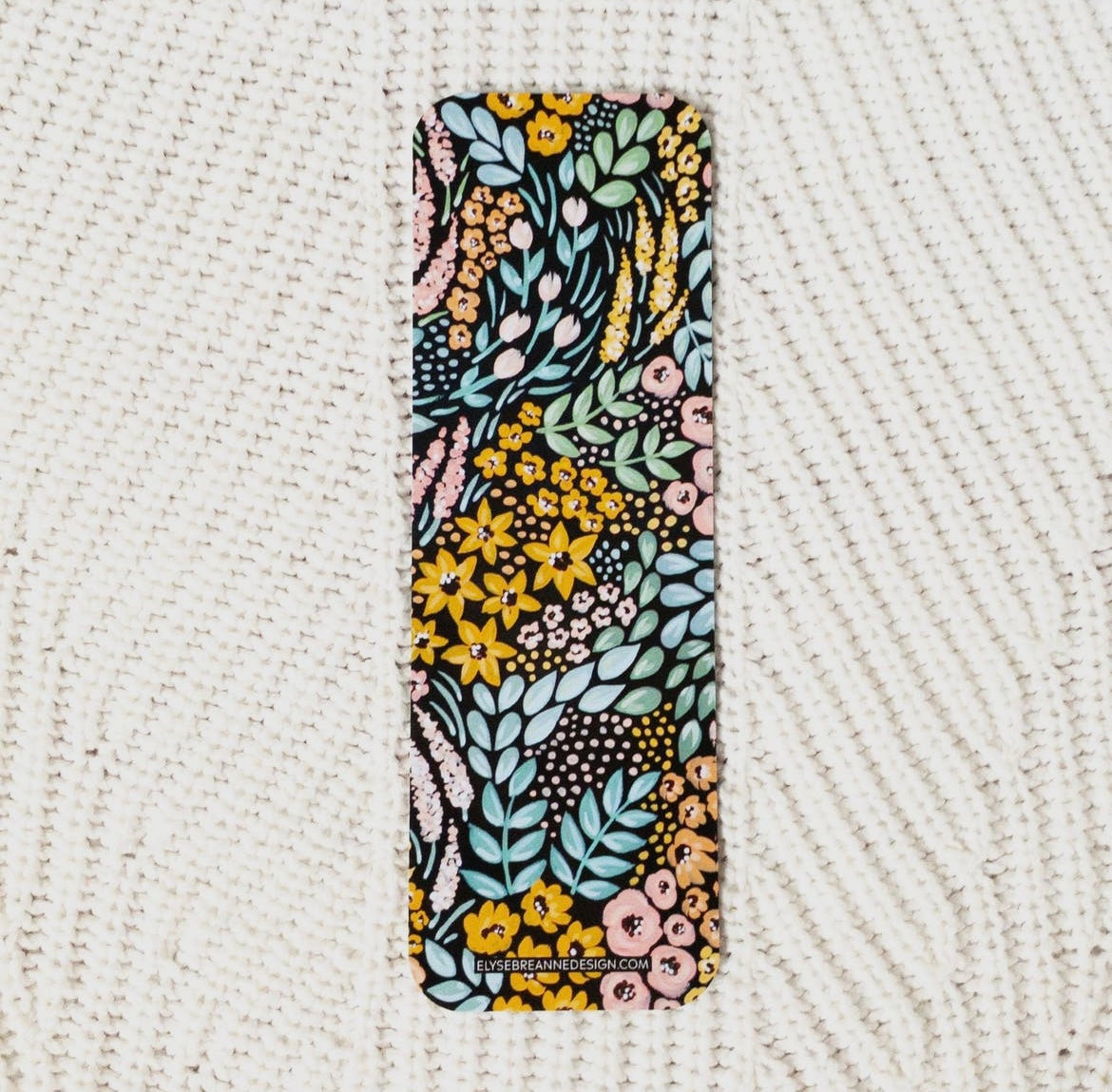 Black Floral Bookmark 2x6in