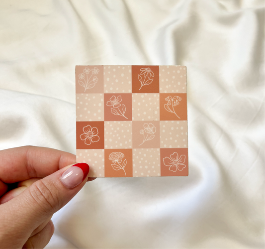 Checkered Floral Sticker 3x3in.