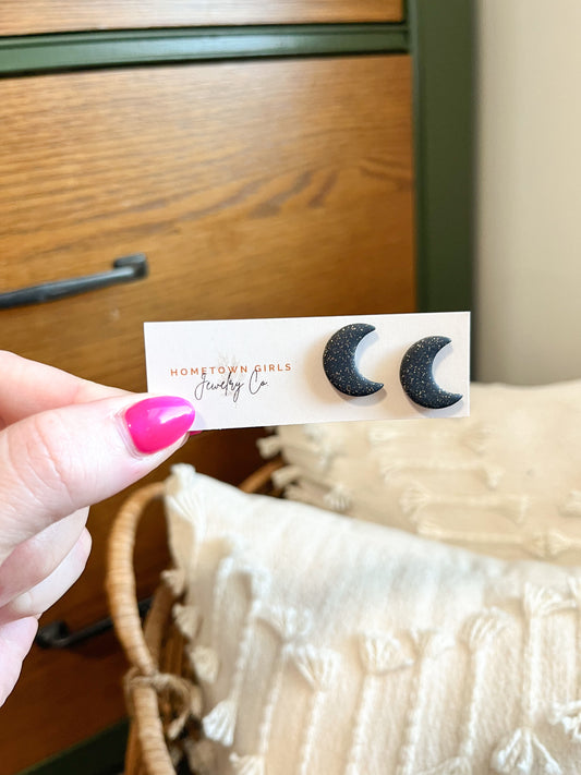 Black Crescent Moon Studs