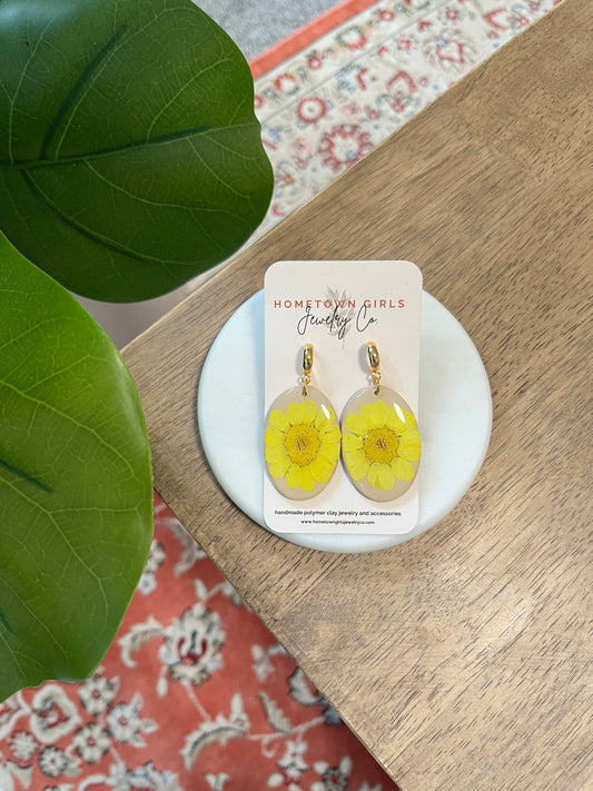 Yellow Dried Flower Clay Earrings